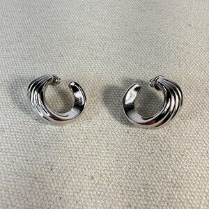 Monet Silver-Tone Swirl Pierced Earrings Signed Classic